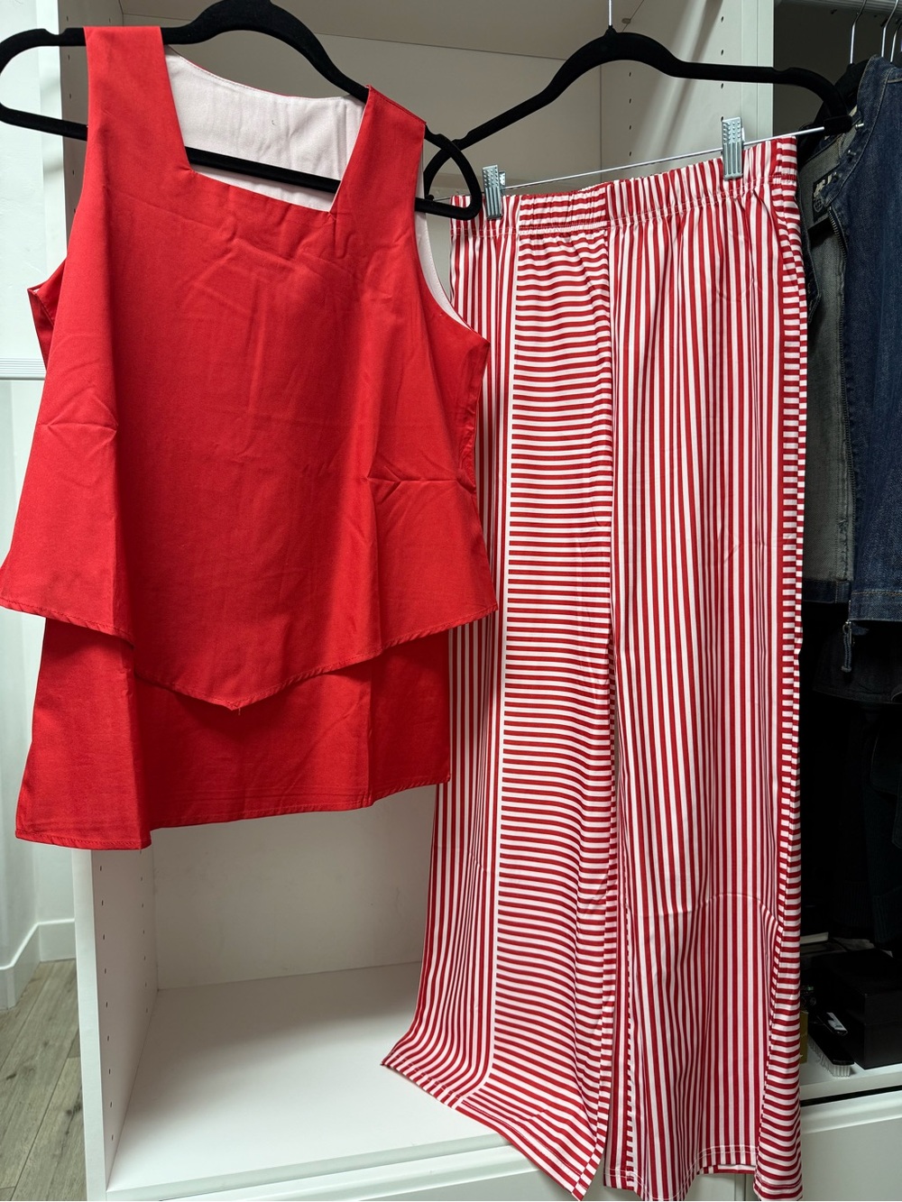 Red Layered Tank & Red-White Striped Pants Set